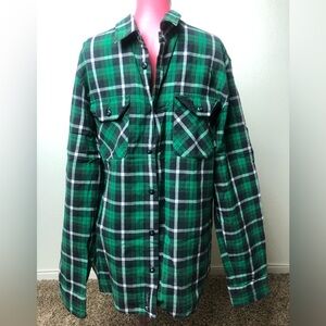 Vans Green Black White Plaid Button-Down Shirt